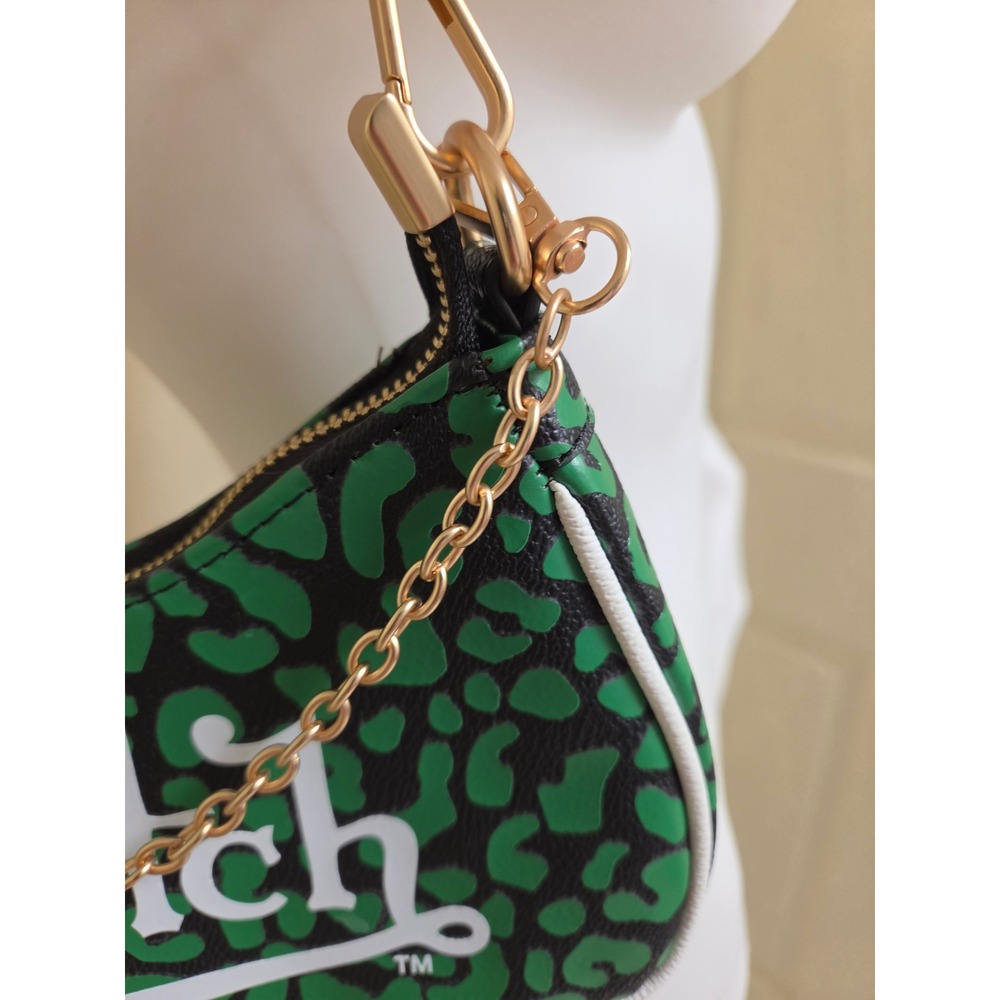 Von Dutch Green Leopard Print Baguette Shoulder Bag Y2K Streetwear Logo Purse - Picture 4 of 9
